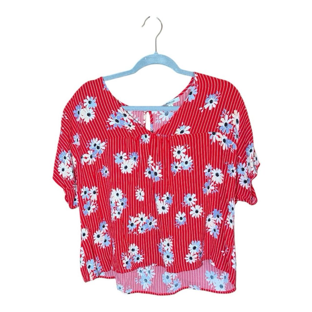 Madewell Petite Rythme Top In Daisy Society Floral Lipstick Red Medium